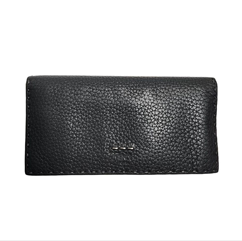 Authentic FENDI Selleria Continental asphalt gray Roman leather long wallet